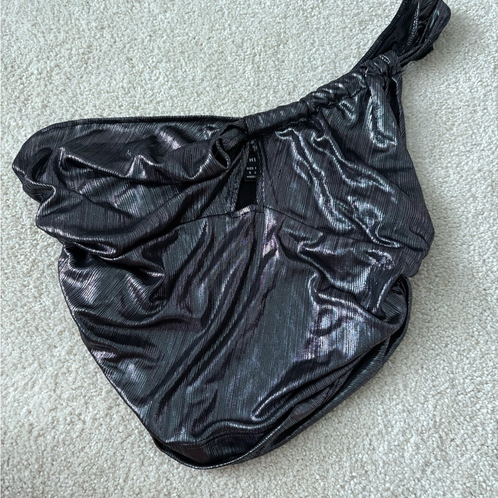Shimmering Black One-Shoulder Top